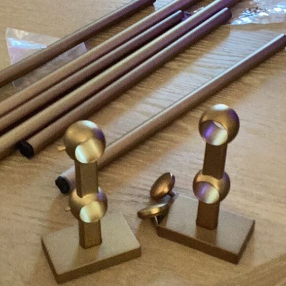 COPY Pottery Barn Double Curtain Rods & Wall Brackets, Brass, 28x48,New open box - Picture 2 of 10